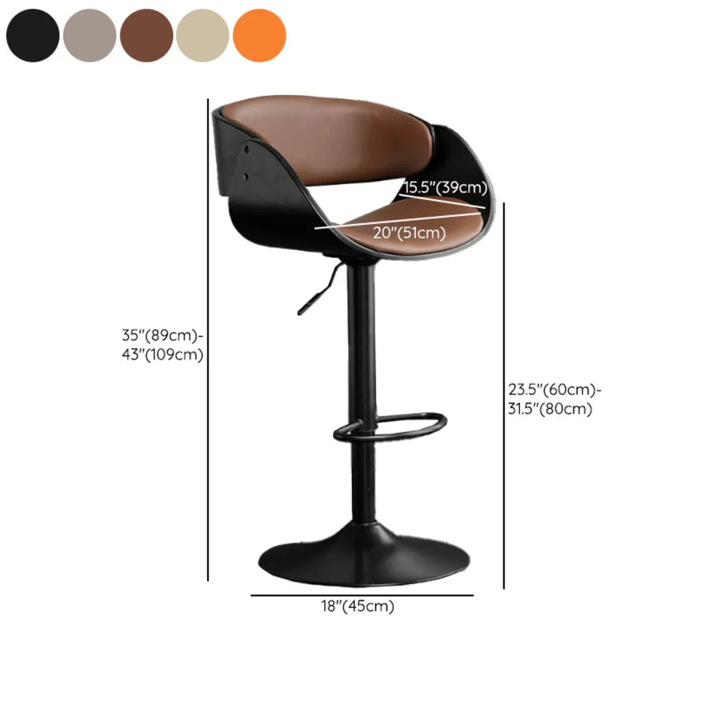 Tabourets de bar pivotants contemporains en cuir avec accoudoirs