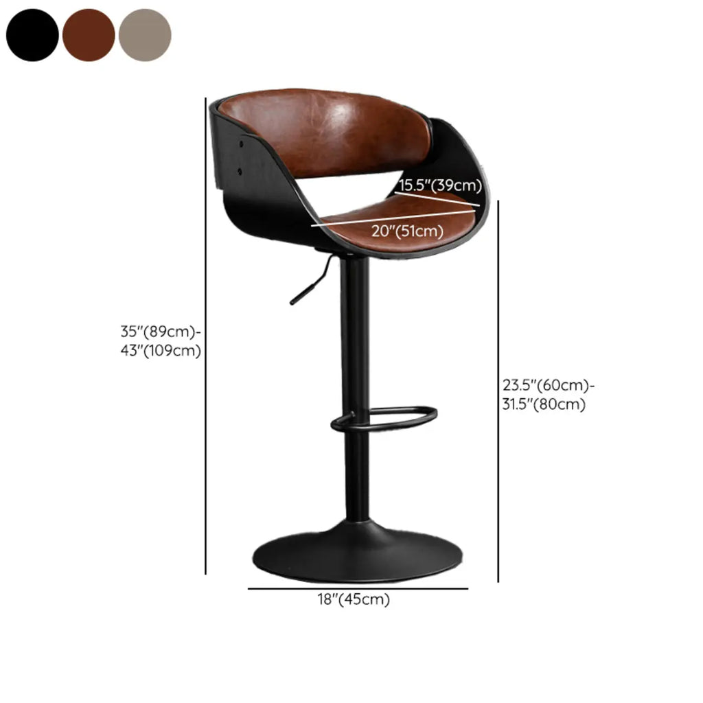 Tabourets de bar pivotants contemporains en cuir avec accoudoirs