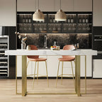 Table de bar glamour avec plateau en pierre blanche et structure en métal doré