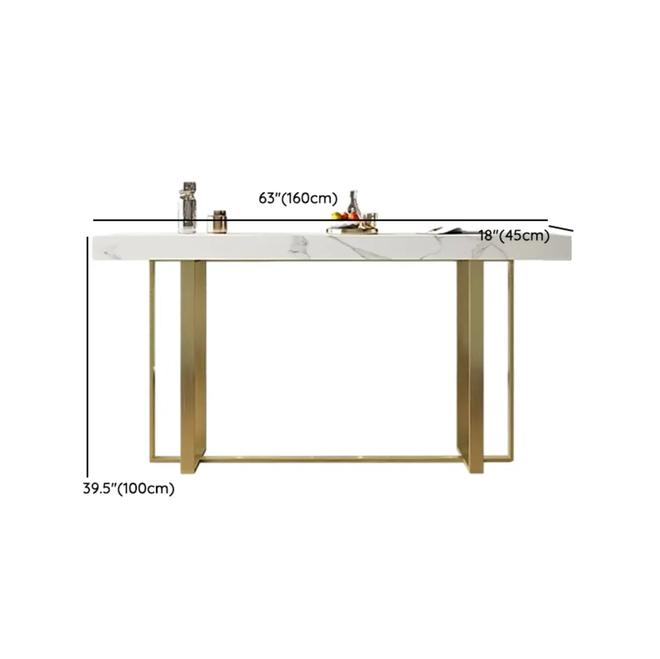 Table de bar glamour avec plateau en pierre blanche et structure en métal doré