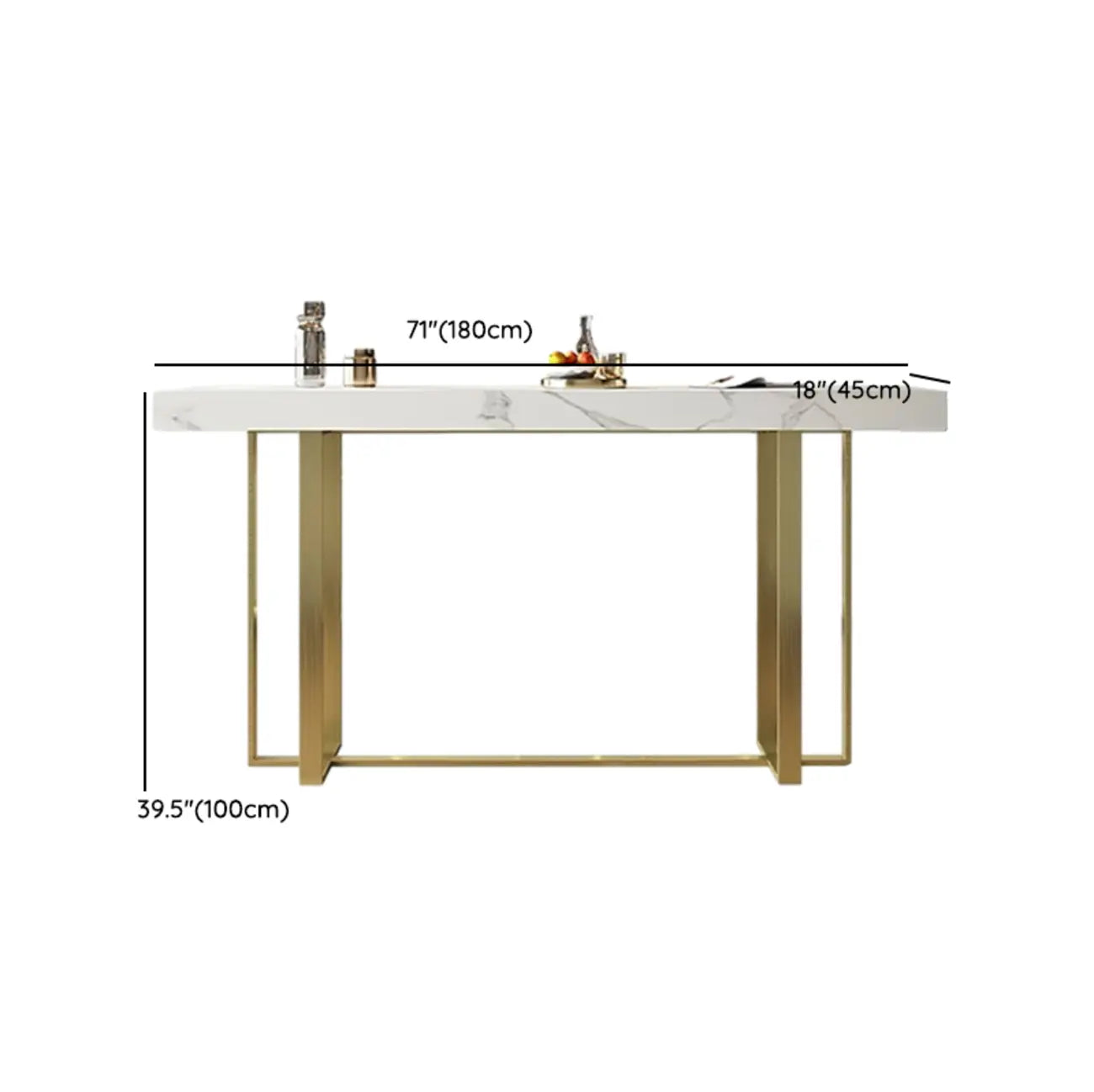 Table de bar glamour avec plateau en pierre blanche et structure en métal doré