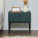 Table de chevet contemporaine à 4 pieds en similicuir beige avec tiroir