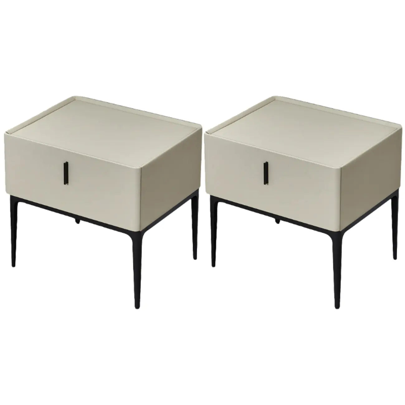 Table de chevet contemporaine à 4 pieds en similicuir beige avec tiroir