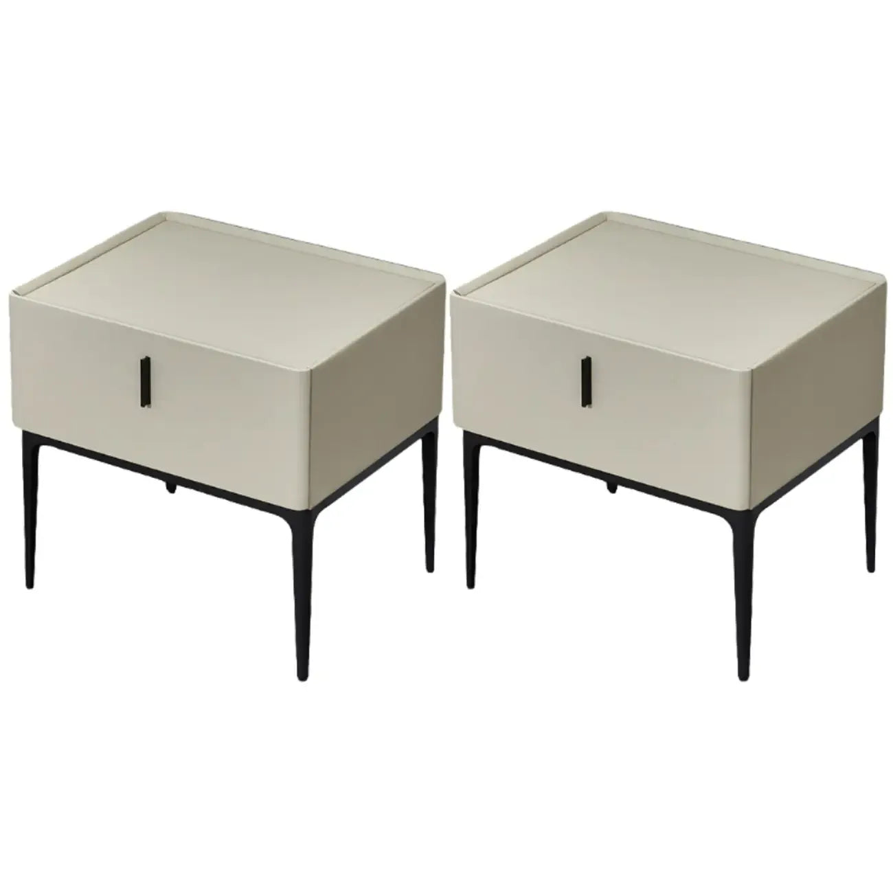 Table de chevet contemporaine à 4 pieds en similicuir beige avec tiroir