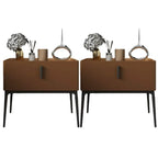 Table de chevet contemporaine à 4 pieds en similicuir beige avec tiroir