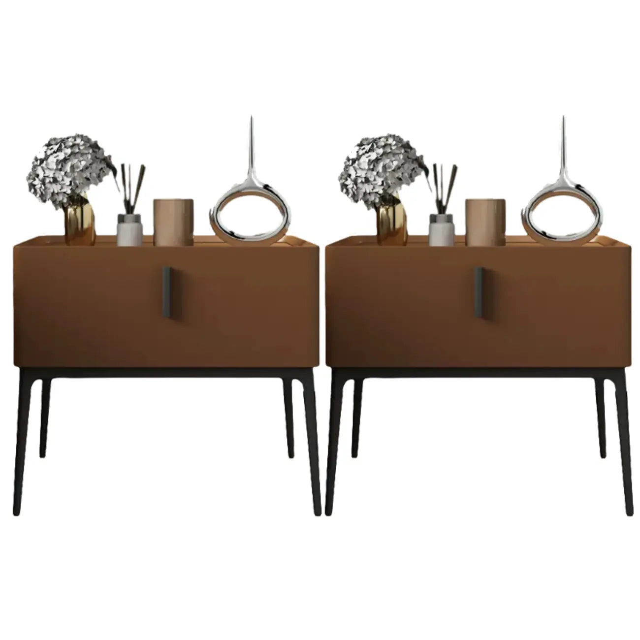Table de chevet contemporaine à 4 pieds en similicuir beige avec tiroir