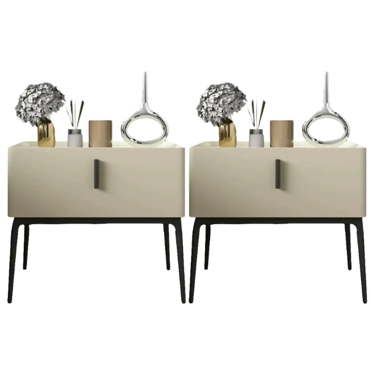 Table de chevet contemporaine à 4 pieds en similicuir beige avec tiroir