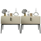 Table de chevet contemporaine à 4 pieds en similicuir beige avec tiroir