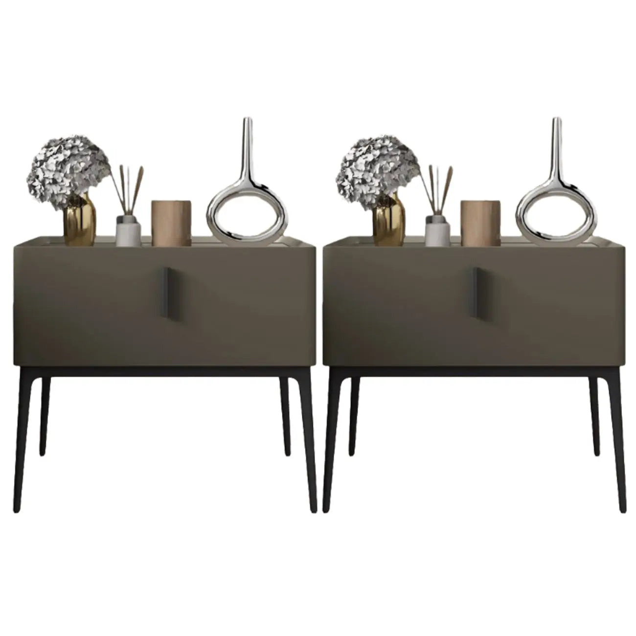 Table de chevet contemporaine à 4 pieds en similicuir beige avec tiroir