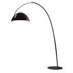 Lampadaire arqué en métal noir avec abat-jour et interrupteur au pied