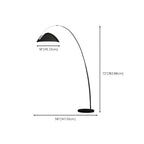 Lampadaire arqué en métal noir avec abat-jour et interrupteur au pied