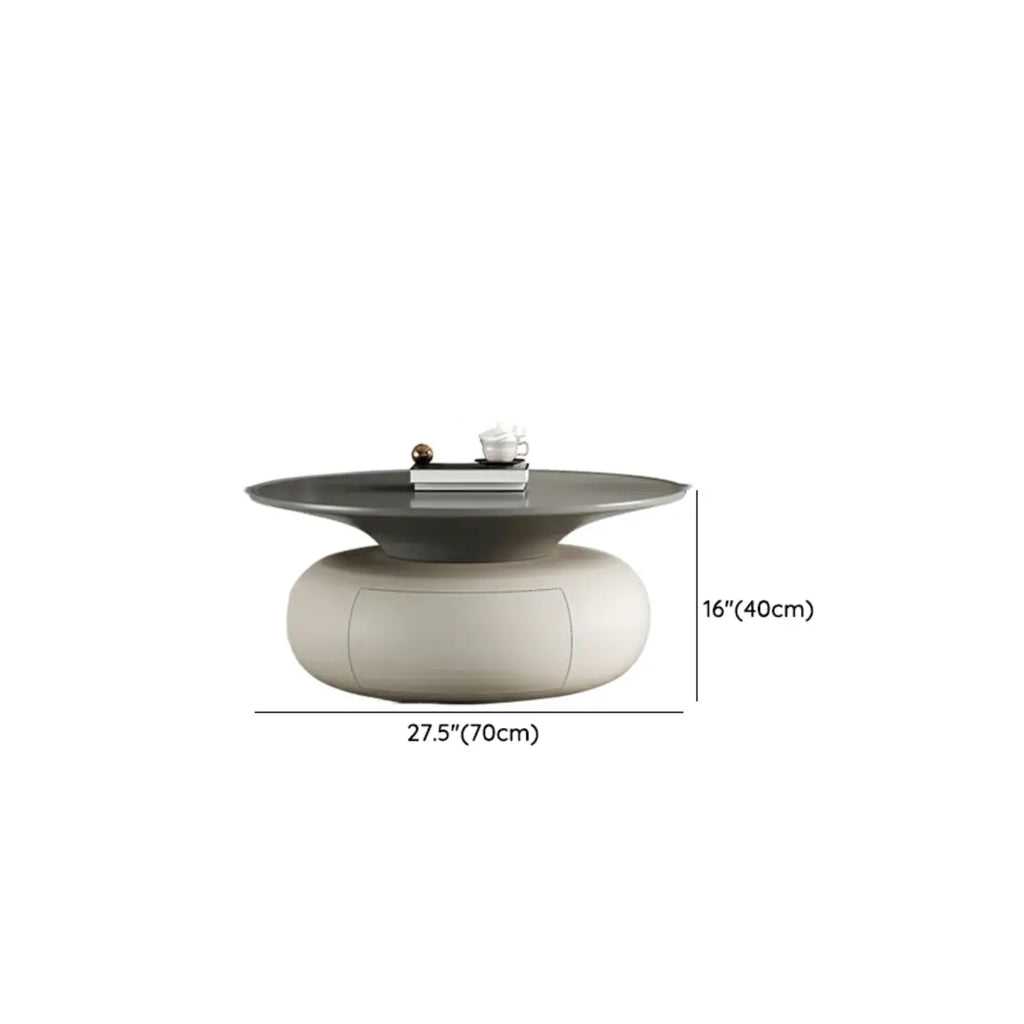 Table basse ronde moderne en bois beige-gris avec rangement