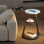 Table de chevet ouverte à 3 niveaux avec plateau en faux marbre et éclairage intégré