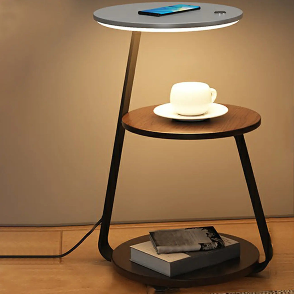 Table de chevet ouverte à 3 niveaux avec plateau en faux marbre et éclairage intégré