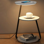 Table de chevet ouverte à 3 niveaux avec plateau en faux marbre et éclairage intégré