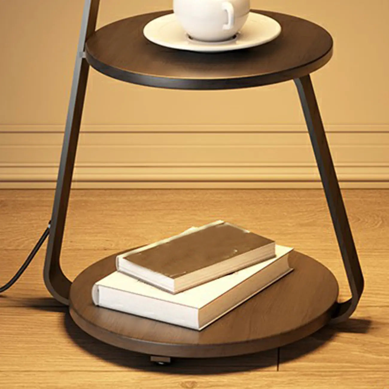 Table de chevet ouverte à 3 niveaux avec plateau en faux marbre et éclairage intégré