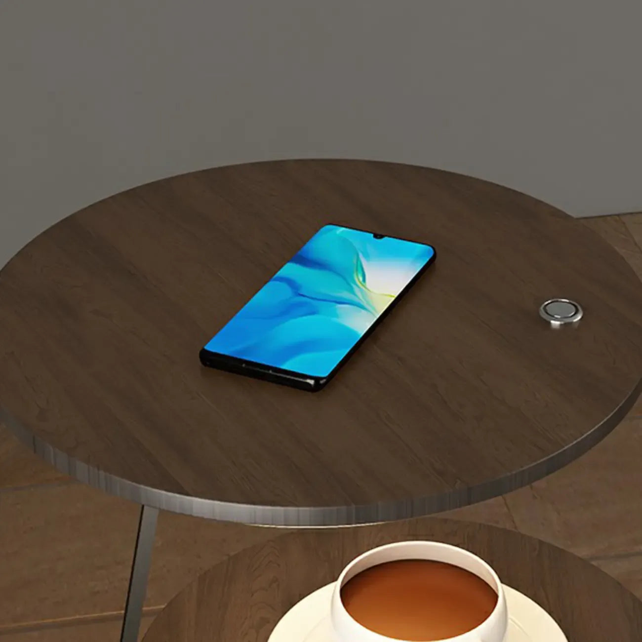 Table de chevet ouverte à 3 niveaux avec plateau en faux marbre et éclairage intégré