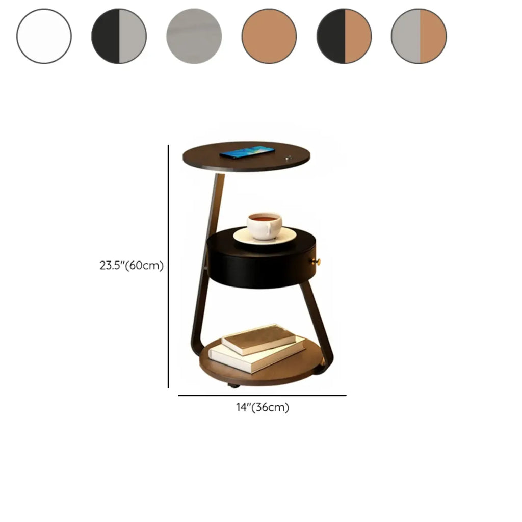 Table de chevet ouverte à 3 niveaux avec plateau en faux marbre et éclairage intégré