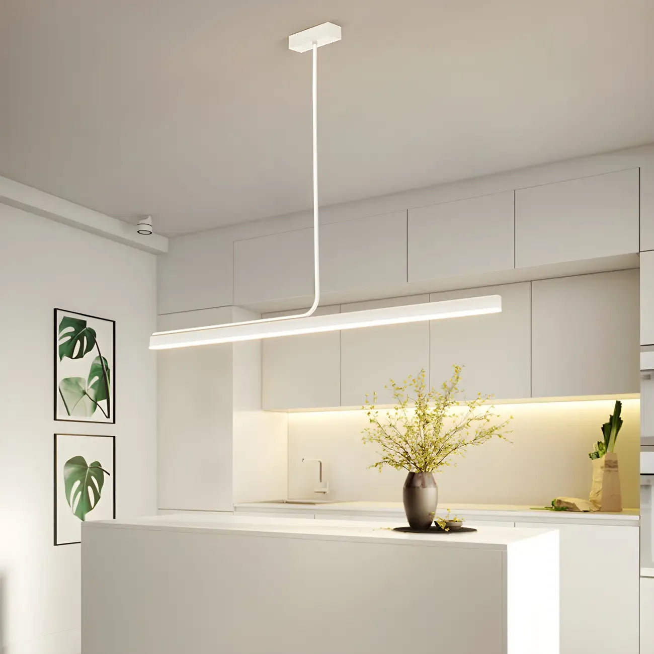 Suspension LED linéaire moderne à intensité variable en métal pour cuisine