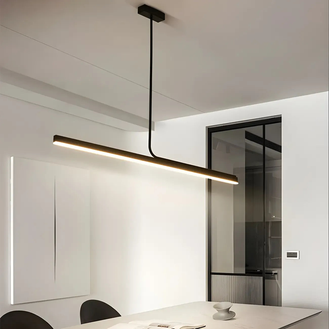 Suspension LED linéaire moderne à intensité variable en métal pour cuisine