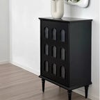 Élégant meuble de rangement d'appoint en bois noir à 9 panneaux de verre