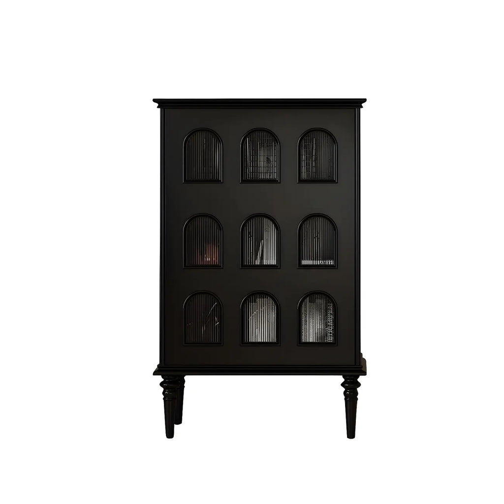 Élégant meuble de rangement d'appoint en bois noir à 9 panneaux de verre