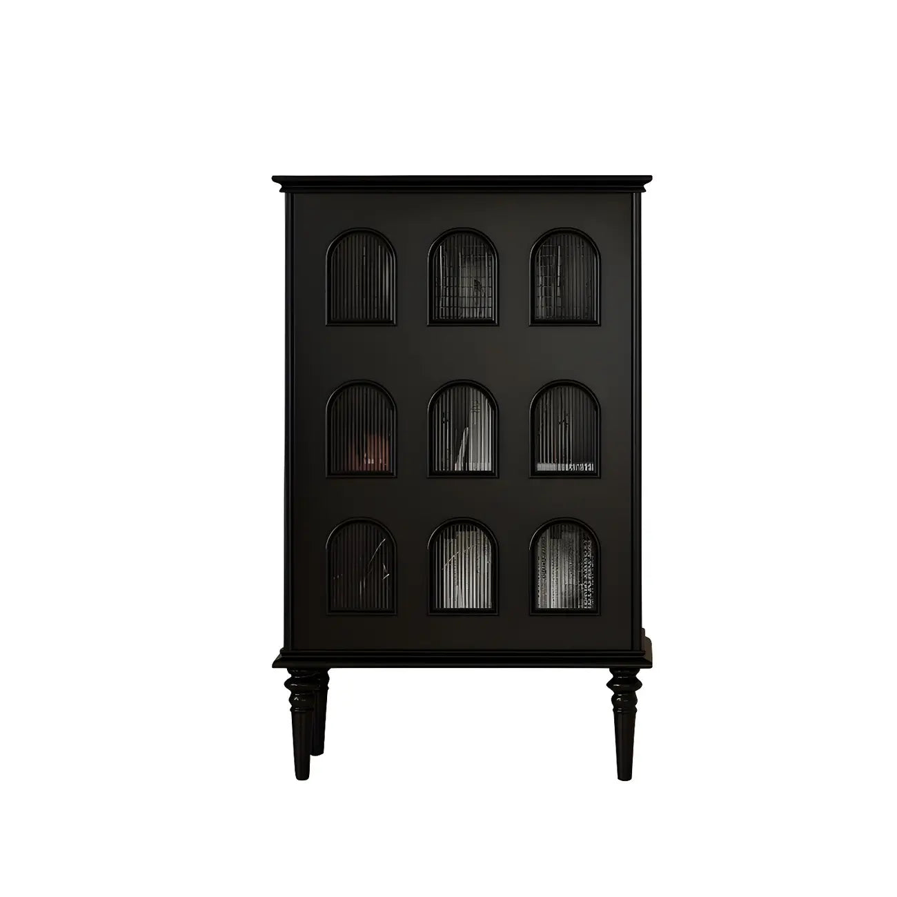 Élégant meuble de rangement d'appoint en bois noir à 9 panneaux de verre