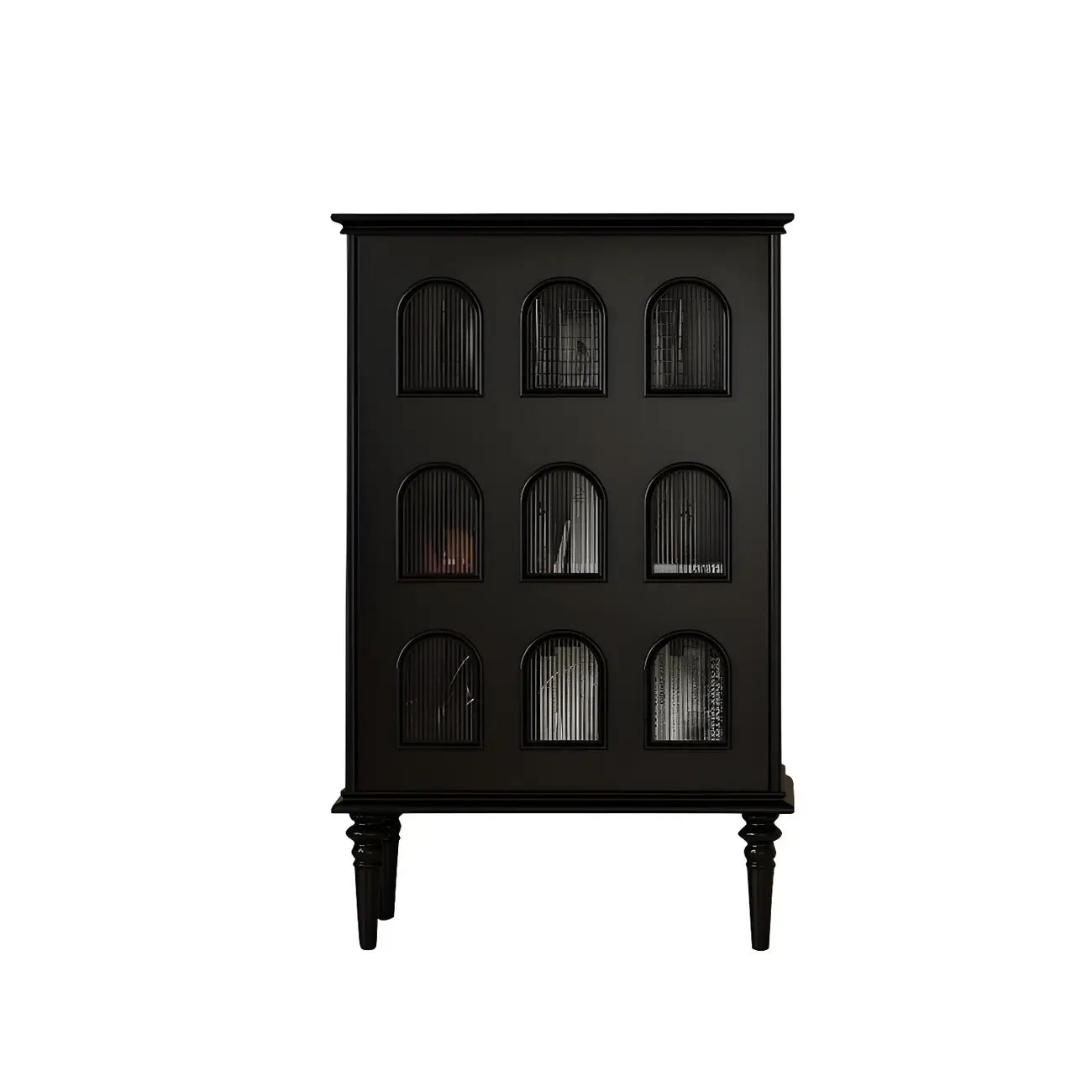 Élégant meuble de rangement d'appoint en bois noir à 9 panneaux de verre