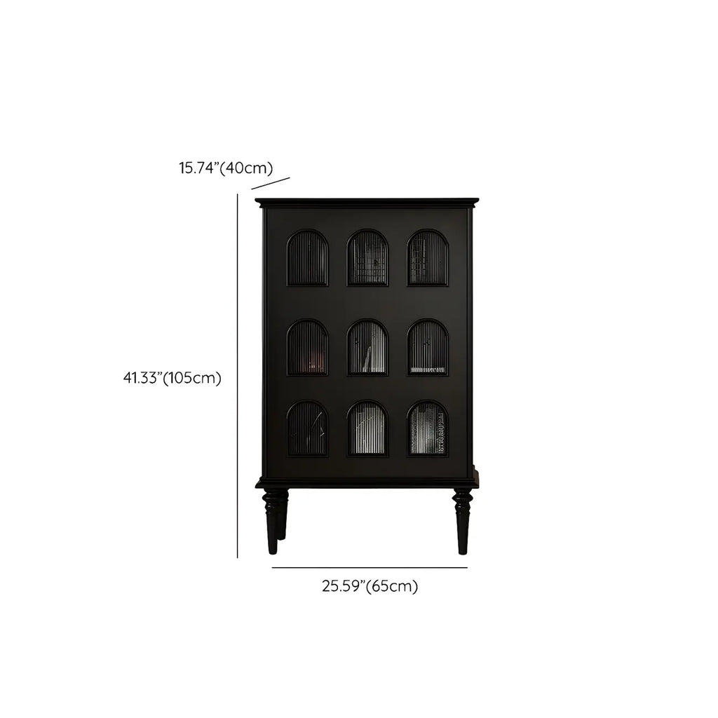 Élégant meuble de rangement d'appoint en bois noir à 9 panneaux de verre