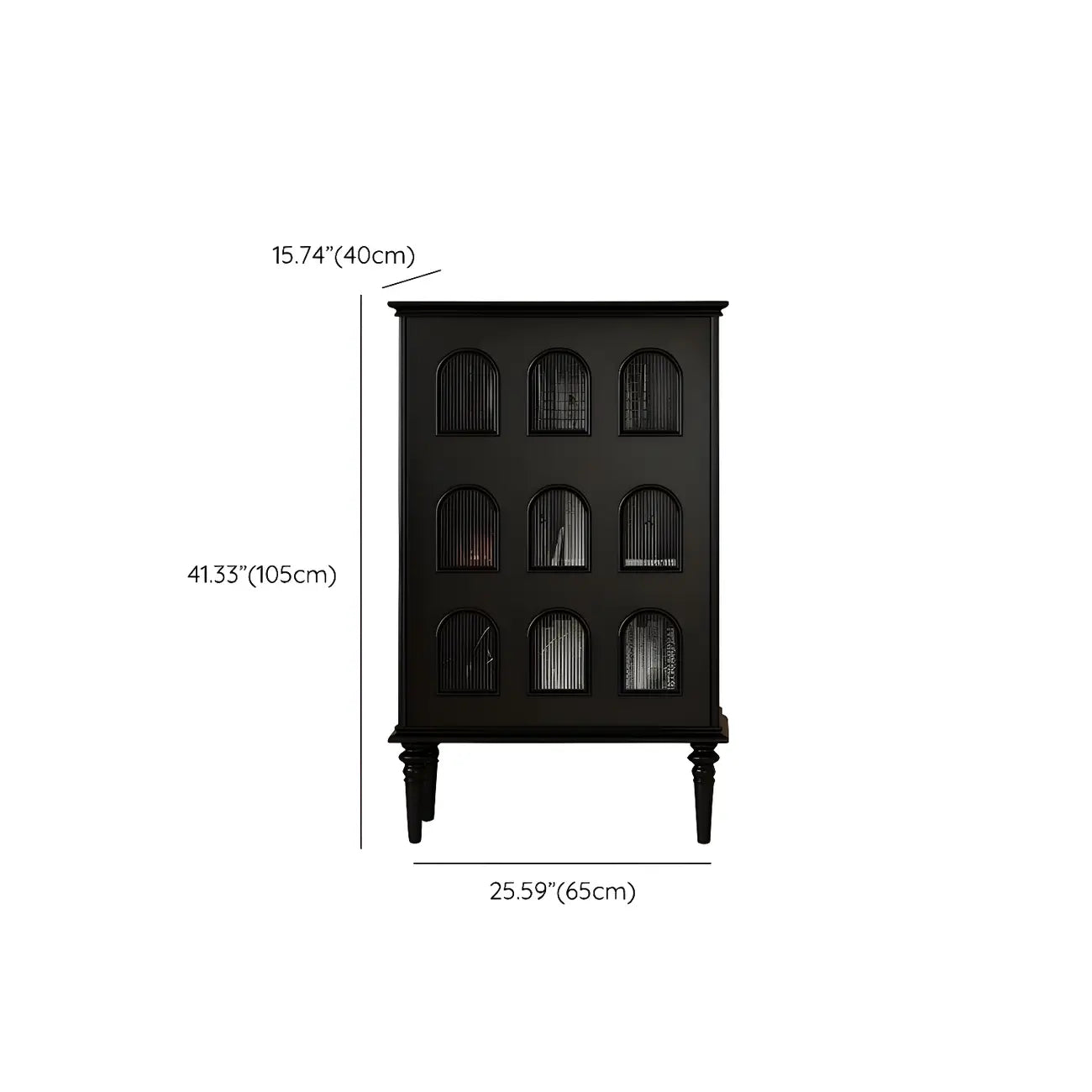 Élégant meuble de rangement d'appoint en bois noir à 9 panneaux de verre