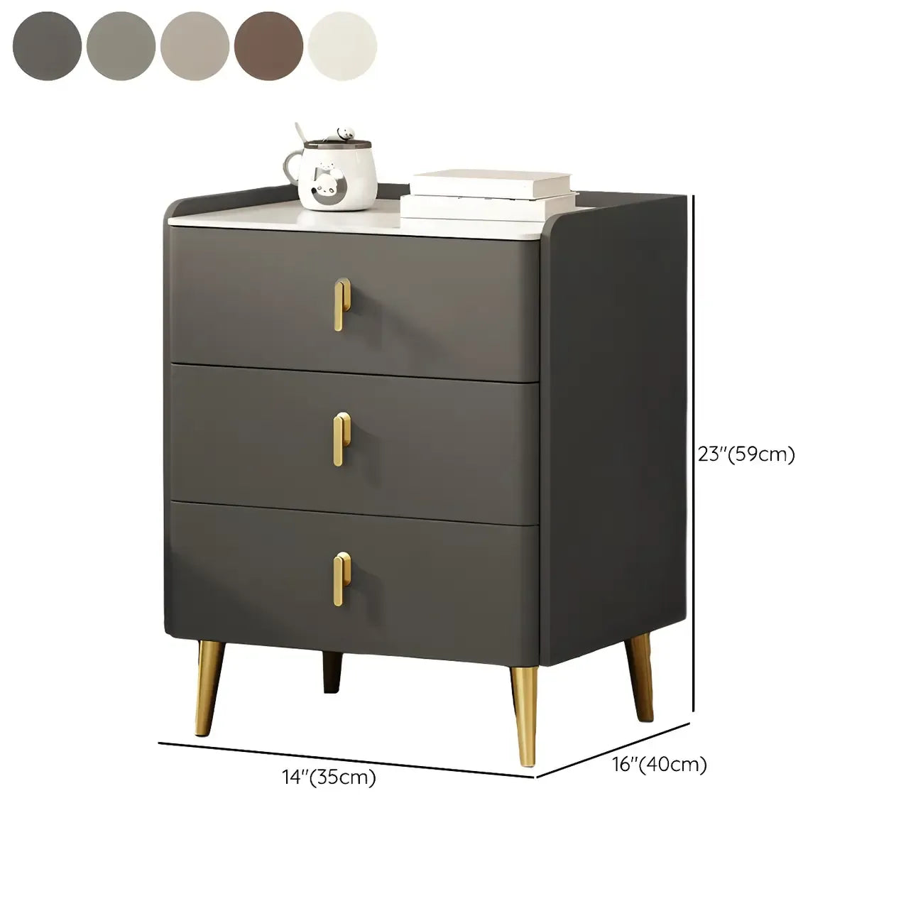 Table de chevet moderne à 3 tiroirs en similicuir avec plateau en pierre