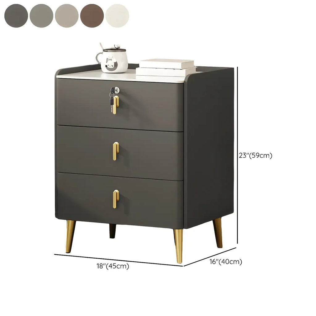 Table de chevet moderne à 3 tiroirs en similicuir avec plateau en pierre