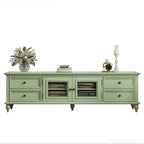 Meuble TV en bois vert style Mid-Century à 4 tiroirs et portes vitrées