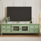 Meuble TV en bois vert style Mid-Century à 4 tiroirs et portes vitrées