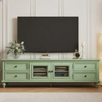 Meuble TV en bois vert style Mid-Century à 4 tiroirs et portes vitrées