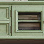 Meuble TV en bois vert style Mid-Century à 4 tiroirs et portes vitrées