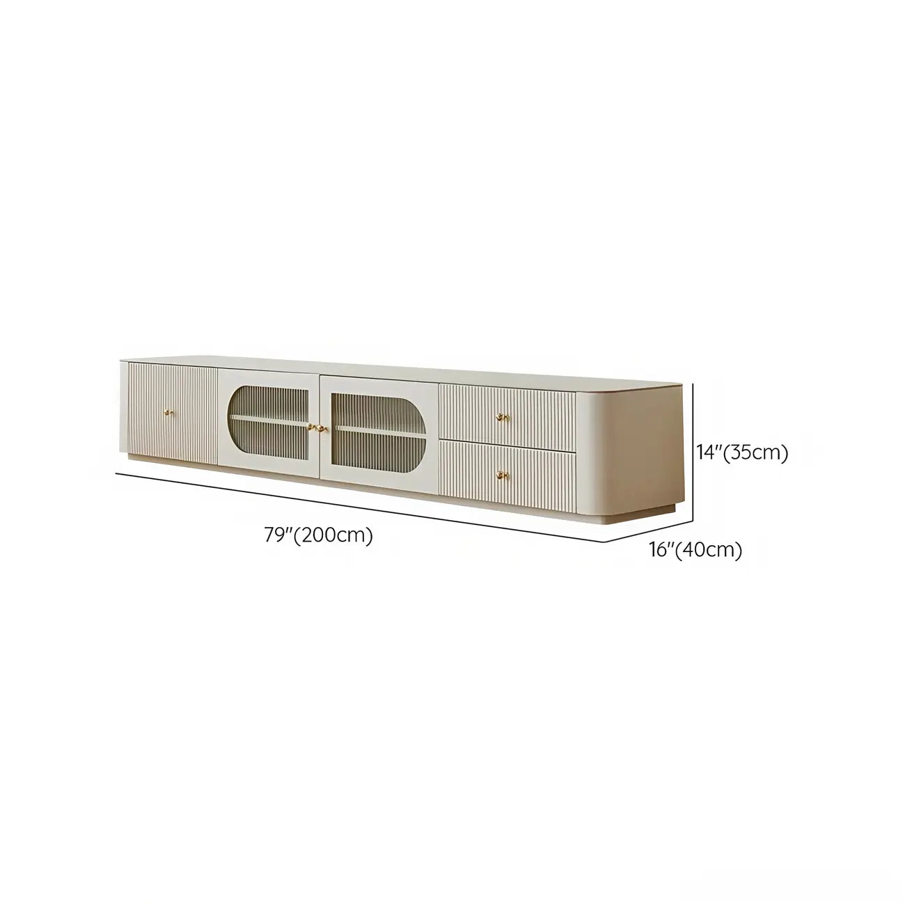 Meuble TV long et moderne en bois blanc avec tiroirs