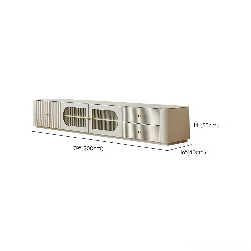 Meuble TV long et moderne en bois blanc avec tiroirs