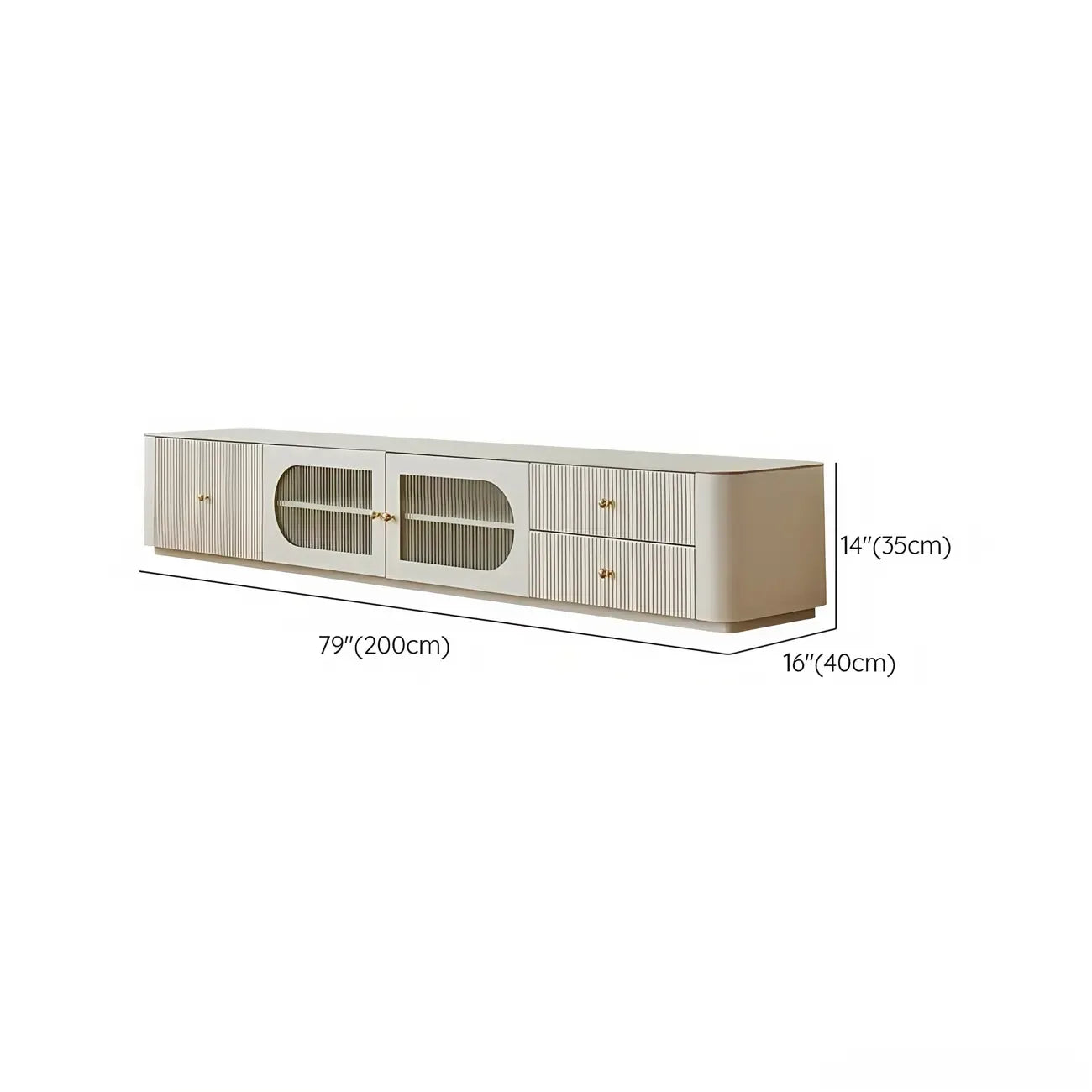 Meuble TV long et moderne en bois blanc avec tiroirs