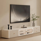 Meuble TV long et moderne en bois blanc avec tiroirs