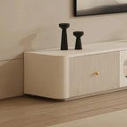 Meuble TV long et moderne en bois blanc avec tiroirs