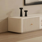 Meuble TV long et moderne en bois blanc avec tiroirs