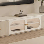 Meuble TV long et moderne en bois blanc avec tiroirs