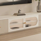 Meuble TV long et moderne en bois blanc avec tiroirs