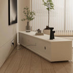 Meuble TV long et moderne en bois blanc avec tiroirs