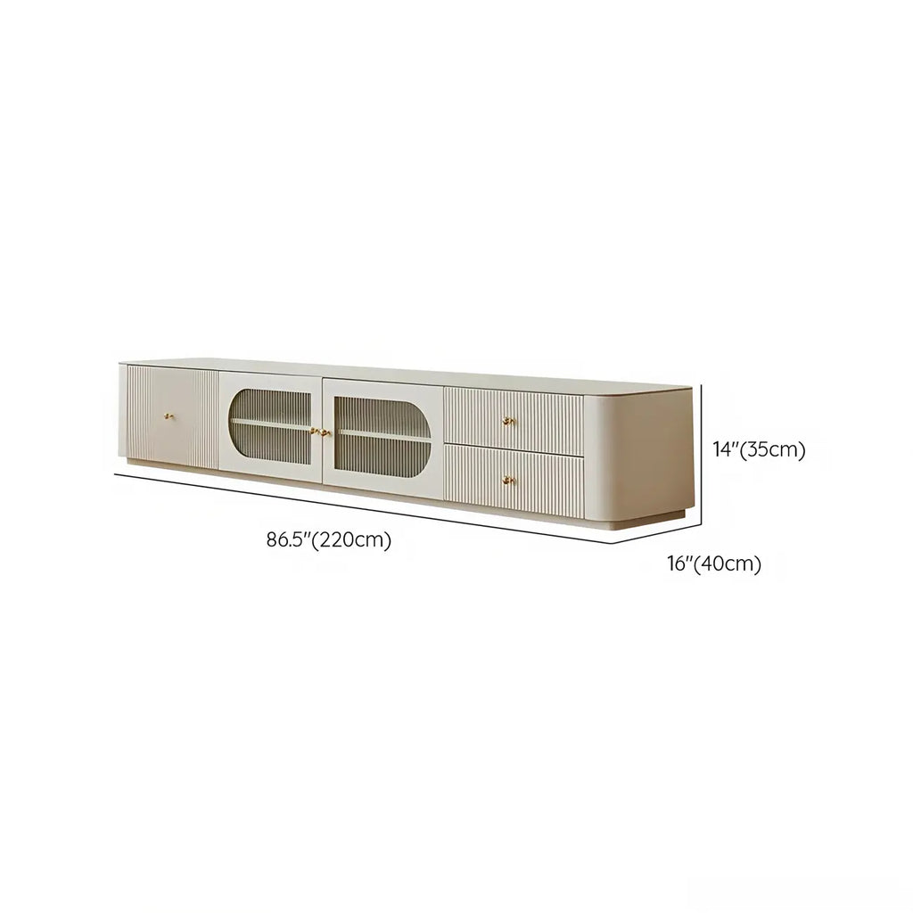 Meuble TV long et moderne en bois blanc avec tiroirs