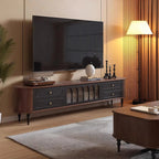 Meuble TV moderne en bois, long et à 4 tiroirs avec portes