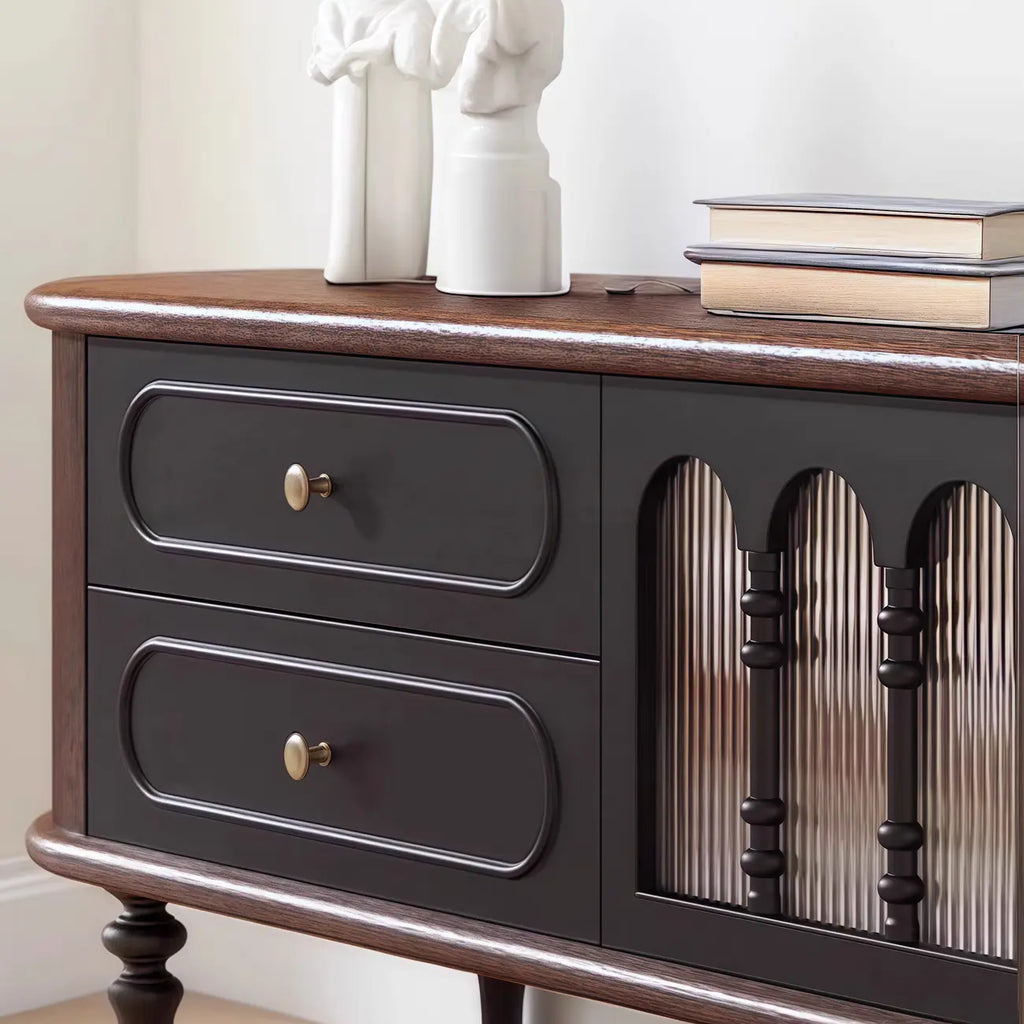 Meuble TV moderne en bois, long et à 4 tiroirs avec portes