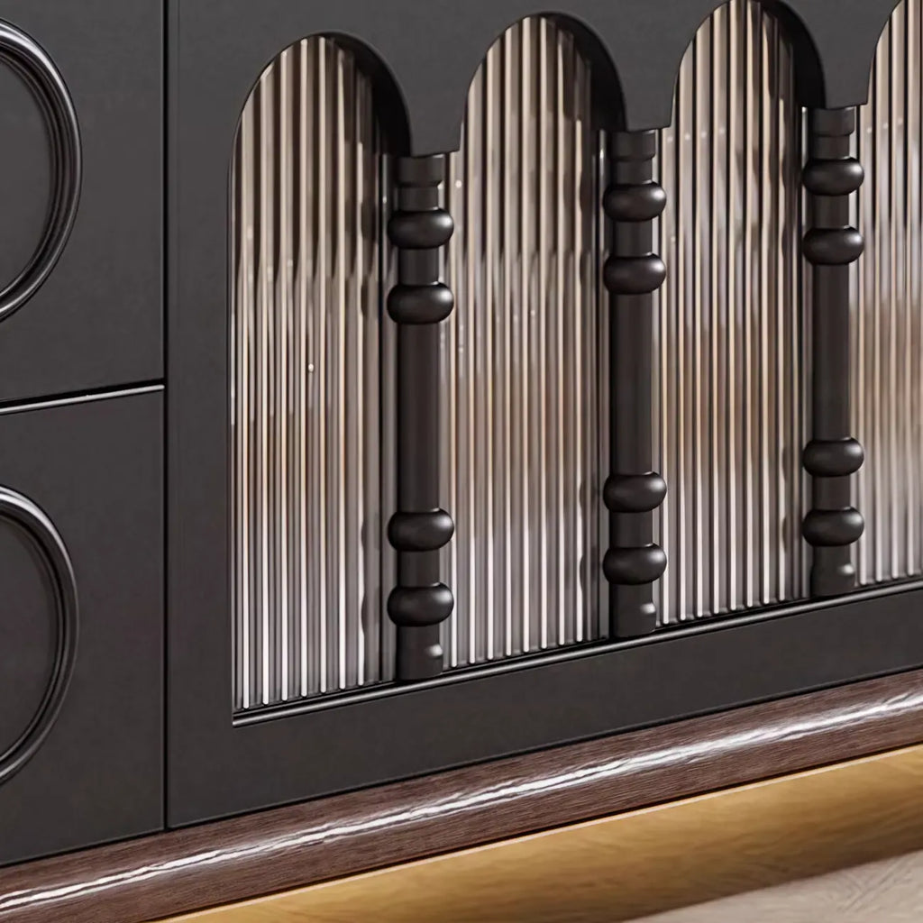 Meuble TV moderne en bois, long et à 4 tiroirs avec portes