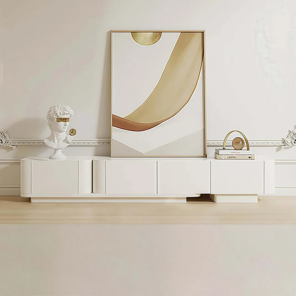 Meuble TV extensible moderne en bois blanc avec tiroirs